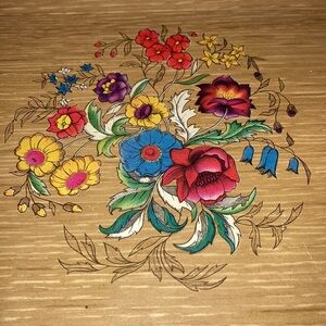 Hasko Trinket Jewelry Wooden T.V. Tray Flowers Floral in Tan Finish